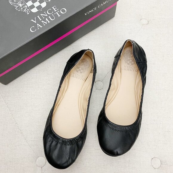 VINCE CAMUTO Ellen Soft Black Nappa Silk Leather Ballet Flats 6 - Picture 1 of 3